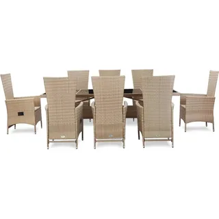 vidaXL 9-tlg. Garten-Essgruppe mit Auflagen Poly Rattan Beige - Beige