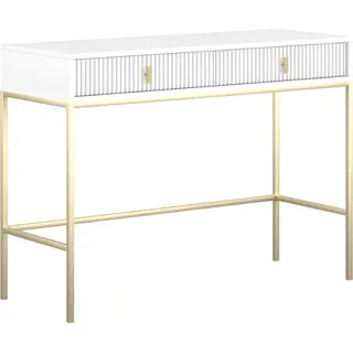 Schminktisch: zwei Schubladen, weiß, goldene Beine - Weiß, Gold