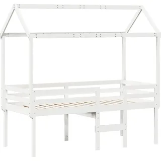 Hochbett mit Dach Weiß 80x200 cm Massivholz Kiefer - Weiß