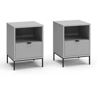 Vicco Nachttisch Eliza Grau 2er Set , Holzwerkstoff , 1 Fächer , Rechteckig , 40x55x38.1 cm , Schlafzimmer, Nachtkästchen
