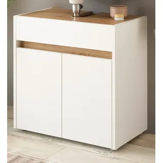 furn.design Waschbeckenunterschrank "Center" weiß, und Eiche, Bad Unterschrank 60 cm - Weiß, Naturbelassen