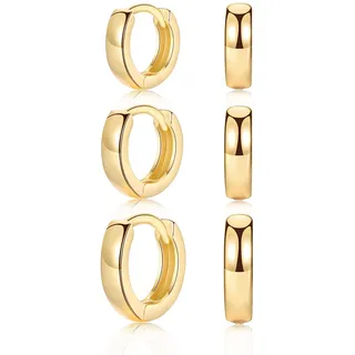 CERSLIMO Creolen Gold, Ohrringe Sterling Silber & Vergoldet Creolen Set (10mm/12mm/14mm) Breite 3mm Klein Schmuck Geschenke für Damen Mädchen Herren