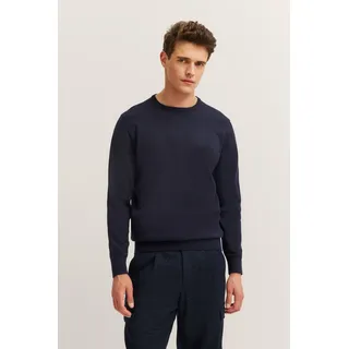 Rundhalspullover BUGATTI "Basic Essential", Herren, Gr. M, blau (marine), 100% Baumwolle, regular fit, Rundhals, Rippbündchen, Pullover Rundhalspullover, aus reiner Baumwolle