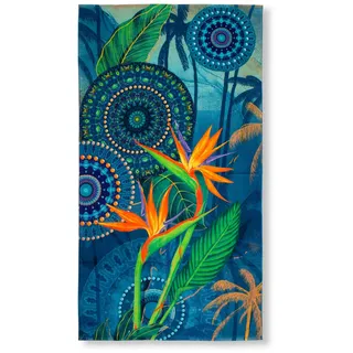 Strandtuch , Blau, Gelb , Textil , Blume , 100x180 cm , saugfähig, angenehm weich, hochwertige Qualität , Heimtextilien, Badtextilien, Strandtücher