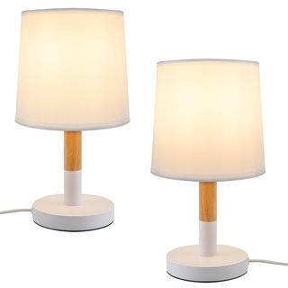 ZMH Nachttischlampe 2er Set Tischlampe Wohnzimmer - Tischleuchte Holz E27 Fassung Bedside Lamp Schlafzimmer Weiß Landhausstil Nachttischleuchte Nachttisch Modern Für Esszimmer Landhaus Restaurant