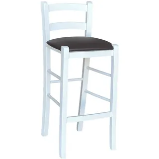 Hocker Holz Weiß Sitz Kunstleder Dunkelbraun H 67 CM Ab Erde Ein Sitzend
