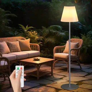 uuffoo Solar Outdoor Stehlampe Höhenverstellbar - USB-Schnellladefähig Kabellos, Dimnbar mit RGB & Warmweiß LED Standleuchte für Garten Terrasse Biergarten, 150 cm Grau mit Massivem Rundfuß