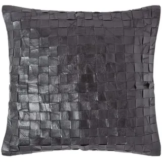 Homescapes Lederkissen Basketweave 45/45 cm , Schwarz , Leder , Kariert , Füllung: Federn , Quadratisch , 45x45 cm , Heimtextilien, Wohntextilien, Kissen, Zierkissen