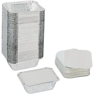 Relaxdays Aluschalen mit Deckel, 100er Set, 260 ml, zum Backen & Grillen, Assietten für Gastronomie, Alubehälter, Silber