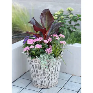 Dekoleidenschaft Rattan Pflanzkorb Rustikal rund, groß, grau, Outdoor Blumentopf, Pflanzkübel, Pflanztopf für Draußen, Blumenkübel, Blumenkasten, Pflanzkasten (Ø 45x40 cm)