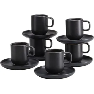 Creatable, 25256, Serie Uno Black, 12-teiliges Geschirrset für 6 Personen, Espressotassen Set aus Steinzeug, spülmaschinen- und mikrowellengeeignet, Made in Portugal