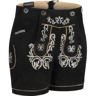 PAULGOS Damen Trachten Lederhose + Träger, Echtes Leder, Kurz in 8 Farben Gr. 34-50 M2 - Schwarz