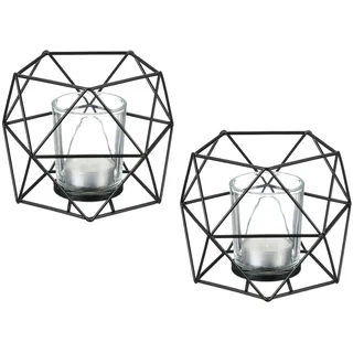 Relaxdays Teelichthalter 2er Set, schwarz