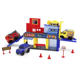 Dickie Toys - Micro SOS Auto-Station - Rettungsstation mit 3 Mercedes-Benz Spielzeugautos (Polizei, Feuerwehr und Krankenwagen), Funktionen & Spiel-Zubehör, Auto-Spielzeug für Kinder ab 3 Jahre