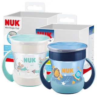 NUK Mini Magic Cup Trinklernbecher | 6+ Monate | 160 ml | auslaufsicherer 360°-Trinkrand | ergonomische Griffe | BPA-frei | Blau