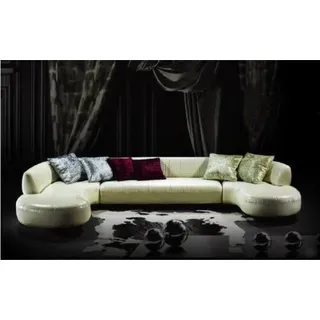 JV Möbel Chesterfield Ecksofa U-Form Luxus Kunstleder Weiß Modern - Weiß