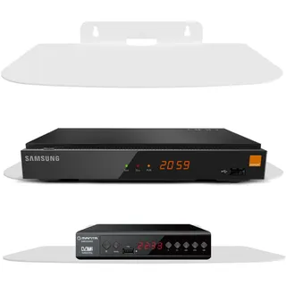 Massives Metall Wandregal mit Halterung für TV/SAT-Receiver, WLAN-Router, Switch, Konsole, DVD-Player, Blu-ray-Player, Weiß - Weiß