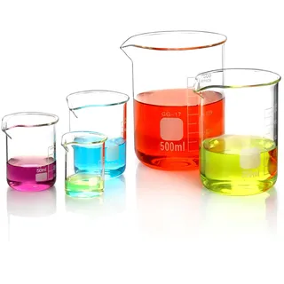 QWORK® Glas Becherglas 25ml 50ml 100ml 250ml 500ml, 5er Set Abgestufter Messbecher für Labor Küche