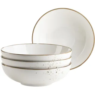 Mäser Serie Pintar, hochwertiges Schüssel-Set, 4-teilig mit Ø 22 cm, mit heller Glasur, visuellen braunen Sprenkeln und feinem Rand im Vintage Handmade Look, Porzellan, Braun