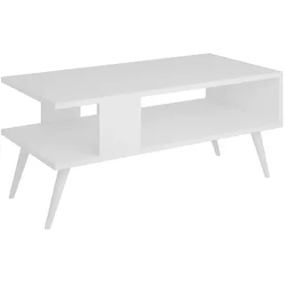 [en.casa] Couchtisch Lycksele Beistelltisch Wohnzimmertisch mit Stauraum rechteckig Weiß mit unterer Ablage Sofatisch