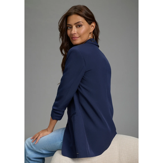 Longblazer LAURA SCOTT, Damen, Gr. 40, blau (navy), Web, Obermaterial: 90% Polyester, 10% Elasthan. Futter: 100% Polyester, unifarben, figurbetont hüftbedeckend, Blazer Longblazer, mit gerafften Ärmeln