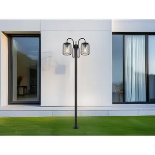 LED Mastleuchte 3-flammig Garten Wegbeleuchtung Edelstahl Schwarz, Höhe 180cm