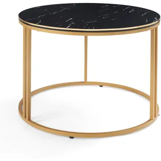 [en.casa] Couchtisch ’Aulum’ 50 x 70 cm Marmor, schwarz / Gold - Schwarz