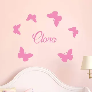 Personalisierte Vornamensaufkleber | Sticker Schmetterlinge – Wanddekoration Kinderzimmer | 2 Bögen à 10 x 15 cm und 40 x 25 cm – Rosa