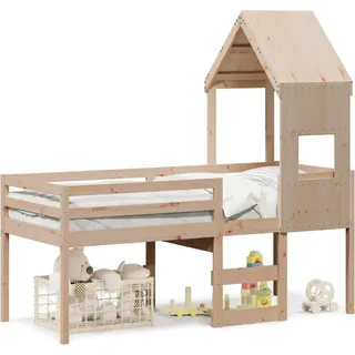 vidaXL Hochbett mit Dach 90x190 cm Massivholz Kiefer - Braun