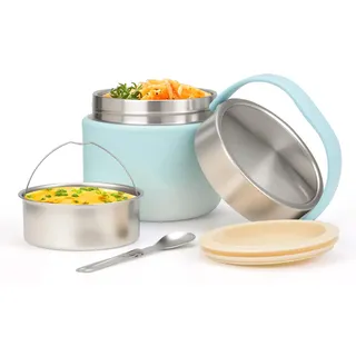 VINATO 1.2L Thermobehälter Für Essen Thermo Lunchbox Bento Box Erwachsene mit Edelstahl, Auslaufsicher, BPA-Frei, Löffel, Ideal für Arbeit, Outdoor und Schule(Blau)