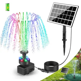 SZMP Solar Springbrunnen für außen 2025 Upgrade,3.5W Solar Teichpumpe LED-Lichtern mit 8 DIY Effekte,16.4ft Kabel,2000mAh Akku,Solar Wasserpumpe Solar schwimmender Fontäne Pumpe für Garten,Vogel-Bad