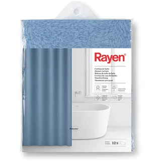Rayen | Badezimmervorhänge | Duschvorhang oder Badewanne | Wasserdicht | Polyester | Schnell trocknend | Blickdicht | PVC-Ringe | inkl. 12 Haken | 180 x 200 cm | Blau