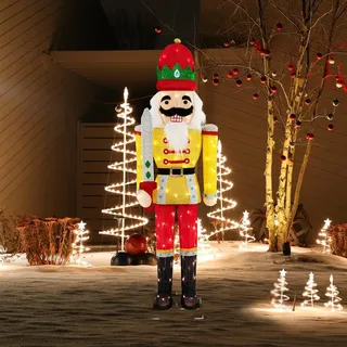 Costway Nussknacker Weihnachtsfigur groß aussen, Weihnachtsdeko Outdoor XXL | Weihnachtsdekoration beleuchtet, 166 cm Nussknacker Soldat mit LED-Lichtern, Weihnachtsbeleuchtung für außen und innen