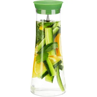 Relaxdays Glaskaraffe zylindrisch, 1 Liter, Gastro, Edelstahl Ausgießer, feines Kristallglas, spülmaschinenfest, klar