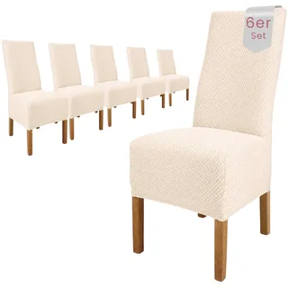 Scheffler Home Stuhlhussen Creme 6er Set Elastisch Luna-lang