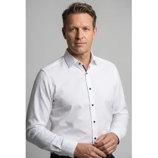 Langarmhemd OLYMP "Luxor", Herren, Gr. 42, N-Gr, weiß, Web, Obermaterial: 100% Baumwolle, unifarben, normal, 2-Knopf-Manschette, Hemden Langarmhemd, modern fit, Button-down-Kragen, Businesshemd