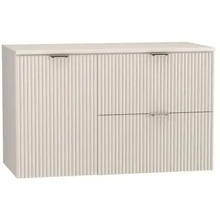 WENA Waschtischunterschrank 100 cm mit Wäschekorb, geriffelte Fronten, Griffe aus Metall in der Farbe Gold (Farbe: Kaschmir) - Beige