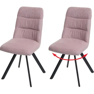2er-Set Esszimmerstuhl HWC-J69, Küchenstuhl Stuhl, drehbar Auto-Position, Samt rosa - Rosa