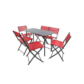 VCM Garten-Essgruppe »VCM 7-tlg Gartenmöbel Set Sitzgruppe Essgruppe 1xTisch, 6x Stühle Tisch Maße ca. H. 72 x B. 110 x T. 55 cm Klappbar Garten Set - Sumila« Sumila, 7 Stk. tlg., rot