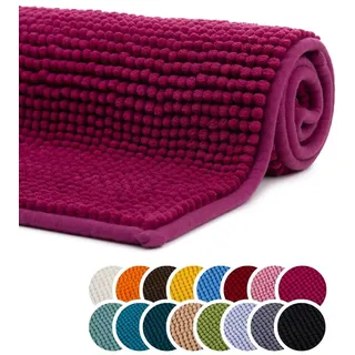 liebling Badematte, Badezimmerteppich rutschfest, Badteppich, Badvorleger, Duschvorleger, Badezimmermatte 60 x 100 cm, WC Deko, waschbar, Cyclam Pink, Serie Chile
