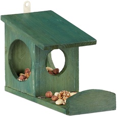 Relaxdays Eichhörnchen Futterhaus, Futterkasten für Eichhörnchen, zum Aufhängen, Holz, HBT 17,5 x 14 x 25 cm, dunkelgrün