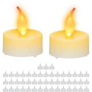 Relaxdays LED Teelichter, im 50er Set, runde LED-Kerzen, flackernd, elektrisch, flammenlos, HxD: 4,5 x 3,5 cm, weiß