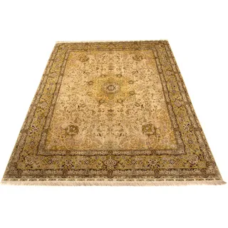 morgenland Seidenteppich »Seidenteppich - Hereke Seide - Premium - 375 x 277 cm - beige«, rechteckig, 3 mm Höhe, Wohnzimmer, Handgeknüpft, Einzelstück mit Zertifikat morgenland Beige B: 277 cm   1 St.