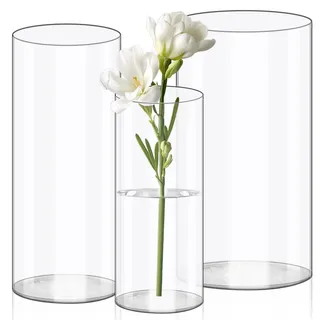 Olrla 3 Teiliges Set Transparente Acryl Blumenvase, Bruchsichere Kunststoff-Zylindervase für Blumenarrangements, Hochzeits-Mittelstücke, Heimwerken (20x10 und 25x12 und 25x15cm)