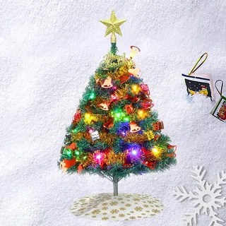 Kleiner Weihnachtsbaum, 60cm Mini Tischplatte dekorierte Weihnachtsbaum mit LED-String Lichter & hängende Ornamente, DIY Weihnachtsdekoration