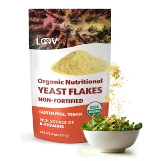 LOOV Bio nicht angereicherte Nährhefe Flocken, Nooch, geröstet, Vegan, ohne Gentechnik, Glutenfrei, B-Vitamine, 227g, Ohne Zusatz von Vitaminen, Ohne Zuckerzusatz, Wiederverschließbarer Beutel