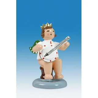 Engelmusikant Engel sitzend mit Banjo ohne Krone Höhe ca 6cm NEU Erzgebirge Holz