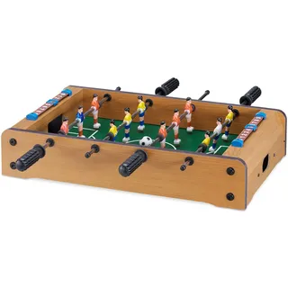 Relaxdays Tischkicker, Kinder, Erwachsene, Holz-Optik, robust, Tischfußball, H x B x T: 11 x 51 x 50 cm, grün-braun