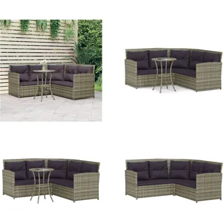 vidaXL 2 tlg. Sofagarnitur in L Form mit Kissen Grau Poly Rattan - Garten Lounge Set - Garten Lounge Sets - Lounge Set - Gartenmöbel Set - Grau