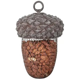 Dehner Natura Premium Wildvogel Futterstelle Eichel, Futterstation / Tränke für Wildvögel, Futterstelle wetterfest / hängend, inkl. Aufhängevorrichtung, ca. 14 x 14 x 22 cm, Polyresin/Metall, grau
